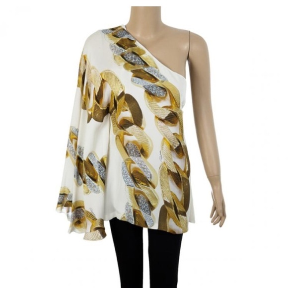 NWT Robert Cavalli Silk Chain-Print One-Shoulder Top size 40 US4-6 - Picture 15 of 16